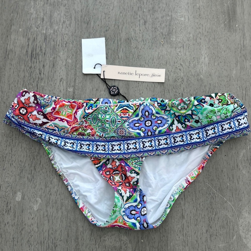 Nanette Lepore Swim Bikini Bottom S Multi Color Mosaic Tile Print NL6DF95